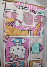Hello Kitty Quilted Blanket 60 X 90 Twin Pink Rainbows  Ice Cream REVERSIBLE