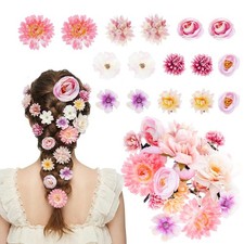 21 Pcs Silk Flower Hair Clip Rose 1 Count Pack of 21 , Pink, White