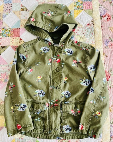 GAP Fall Jacket with Hood Floral Olive Green Girls Size S 6-7 - Picture 3 of 6