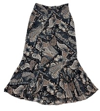 Vtg 90s Carol Anderson Black/Brown Paisley Midi Flare Skirt Romantic Rayon USA