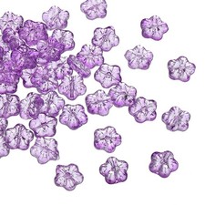 100Pcs Random Glass Flower Beads Transparent Floral Beads Purple