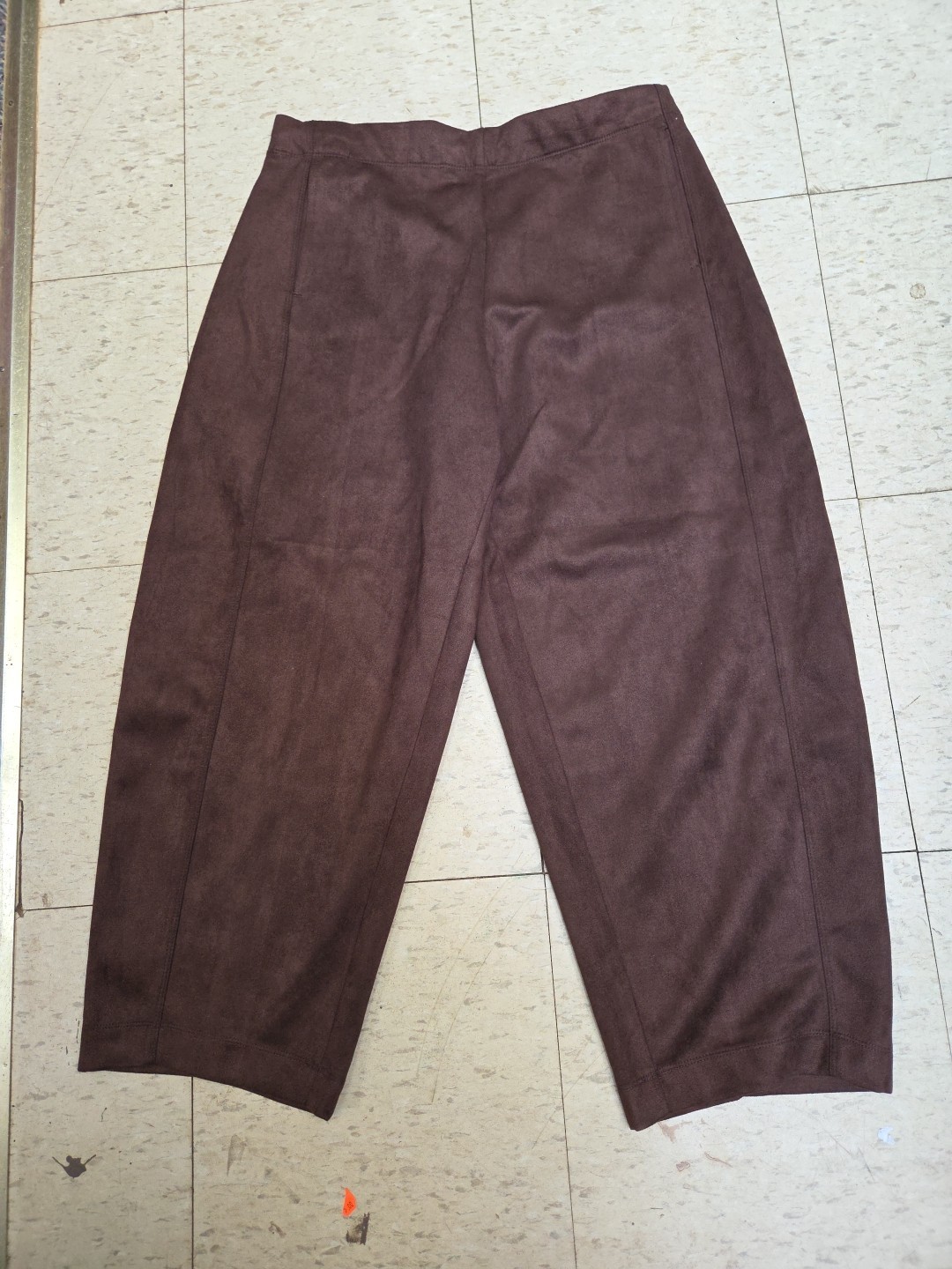 NEW $178 MAX STUDIO Brown FAUX SUEDE Barrel leg TROUSER pants WOMENS Large Lrg