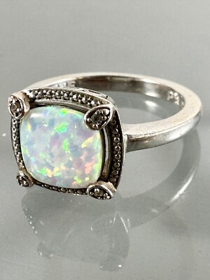 Designer P star M 925 Sterling silver Melee Diamonds Opal ring