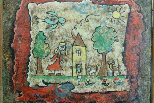 Stephen Colgate Howard Oil on Board Painting, Childs Drawing 1958, SIGNED - Picture 5 of 8