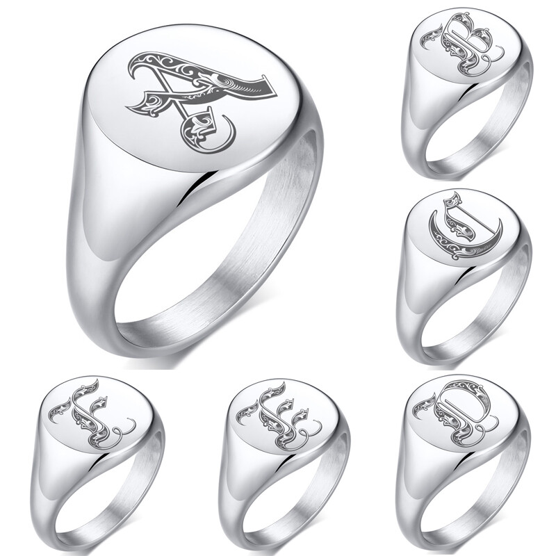 Mujeres Hombres Anillo de Sello Firma Anillo Iniciales Personalizado Real Inicial Letra Anillo