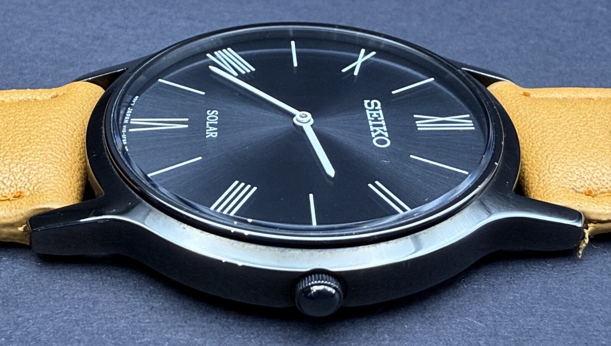 Seiko V115-0BE0 Solar Quartz 37mm Black Dial Mens Watch - Rank A