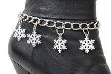 Women Boot Bracelet Silver Metal Chain Shoe White Color Snowflake Ornament Charm