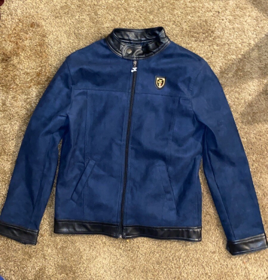 Emporio & Co Blue Suede Armani Italian Jacket Sz L Great Condition