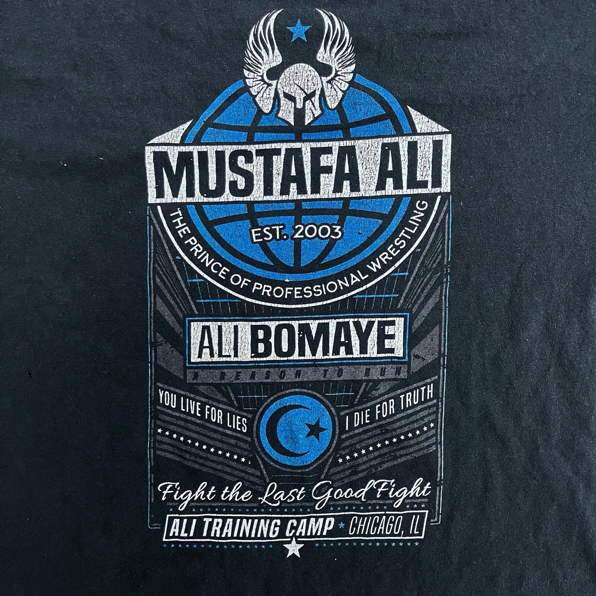 Mustafa Ali Wrestling Training Camp Illinois Blue T-Shirt Adult M