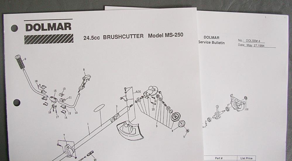 1994 Dolmar 24.5cc Line Trimmer Illust Parts List Model MS-251