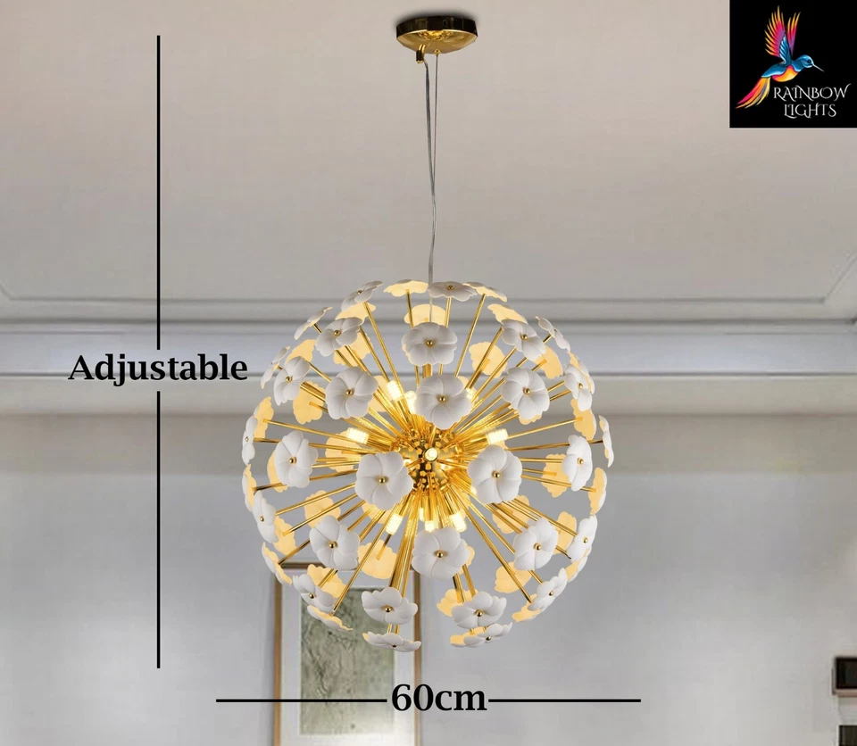 Люстра-спутник в форме одуванчика керамическая белый цветок с 15-светильником - Изображение 2 из 4