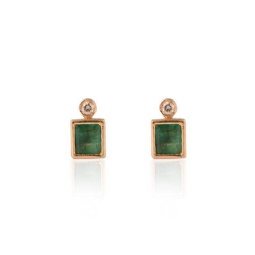 10k Gelbgold Natürlicher Smaragd Und Diamanten Zierliche Solitaire Ohrstecker - Bild 2 von 4