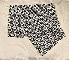 RARE 1980's World Wildlife Fund WWF B W Panda Logo Pattern Scarf - 64"x25"