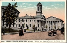 c. 1930 Vintage Postcard King's Highway Showing Temple Isreal Masonic St. Louis