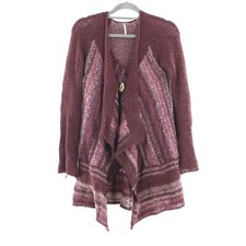 Free People Wool Alpaca Cardigan Women XS Burgundy Warm Grannycore Bohemian Boho