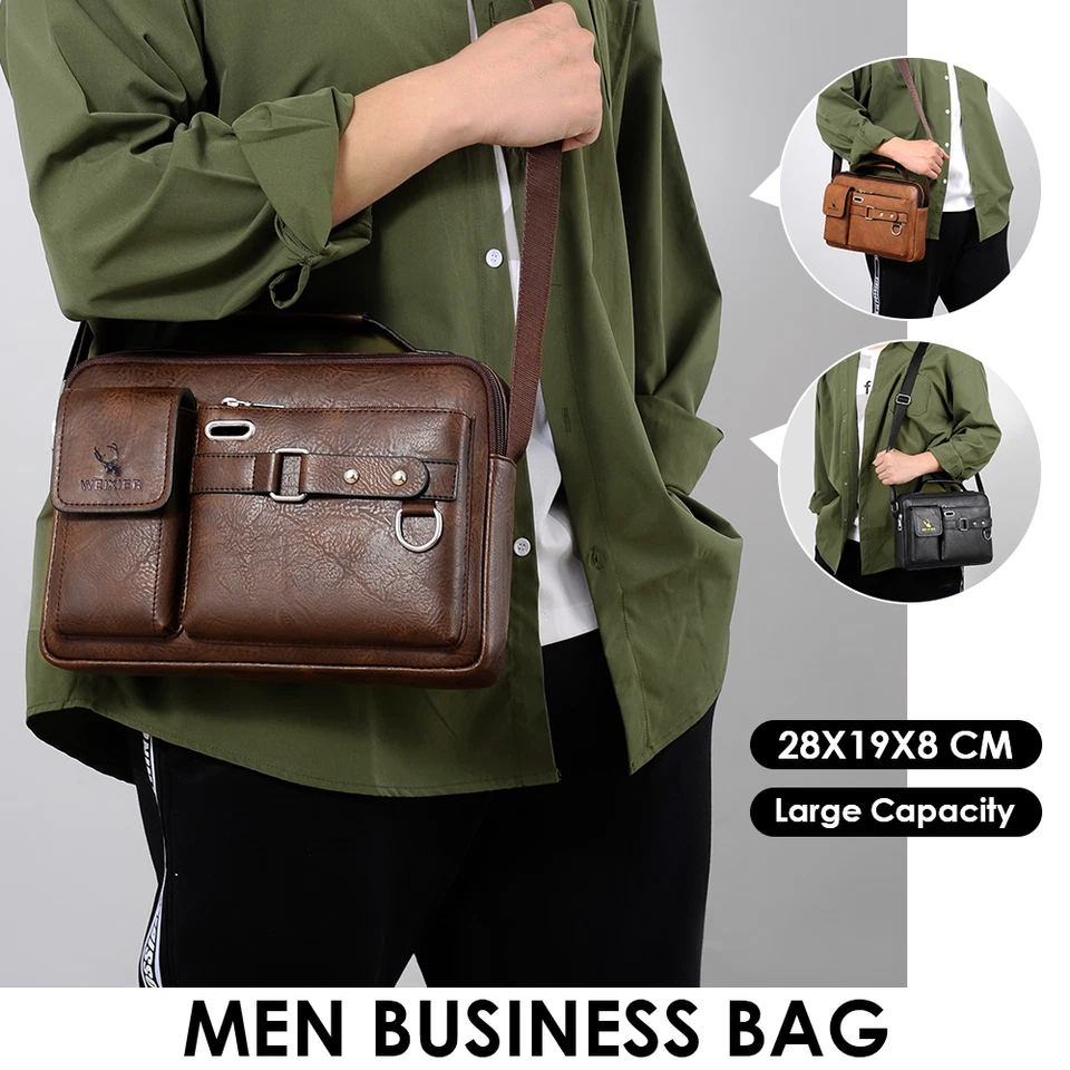 Men's Leather Cross Body Bag Messenger Shoulder Book Bags School Satchel Vintage - Image 2 of 4