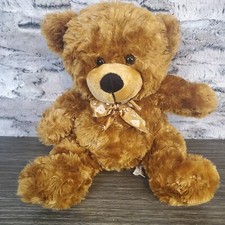 Toy Network Brown Shaggy Teddy Bear Plush With Bear Print Bow 9" Sitting 2008