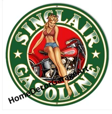 Sinclair Motor Oil & Gasoline Round Metal Sign, Garage Art HDGA