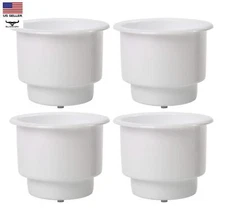 4-PACK White Recessed Plastic Cup Drink Can Holder with Drain Boat Pontoon Auto
