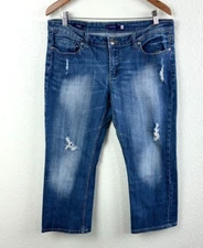 Vigoss Jeans Womens Size 13 Capri Stretch Faded Blue Denim Distressed Cropped
