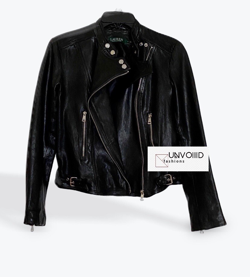 LAUREN BY RALPH LAUREN | Band Collar 100% Lamb Leather Jacket Sz 6