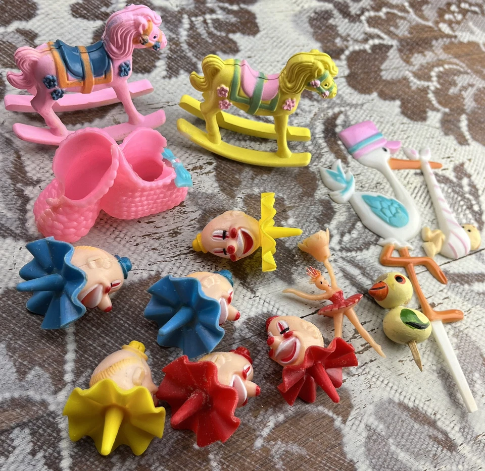 Lote Vintage Pasteles Cupcakes Toppers Selecciones Decoración Cabezas de Payaso, Baby Shower, Niños Foto 3 de 4