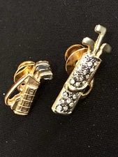 TIE TACK GOLF CLUBS SET OF 2 RHINESTONES TIE CLASP PGA VINTAGE