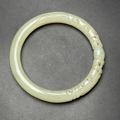 Certified Natural Hetian Jade Hand-carved Exquisite Dragon Bracelet 27551 - Picture 7 of 9