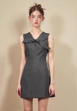 Fashion Women's Sweet Lapel Sleeveless Bowknot Mini Dress A line Slim Fit Dress