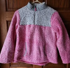 Wonder Nation Sherpa Girls 1/4 Zip Fleece Pullover Jacket Gray Pink XL 14-16