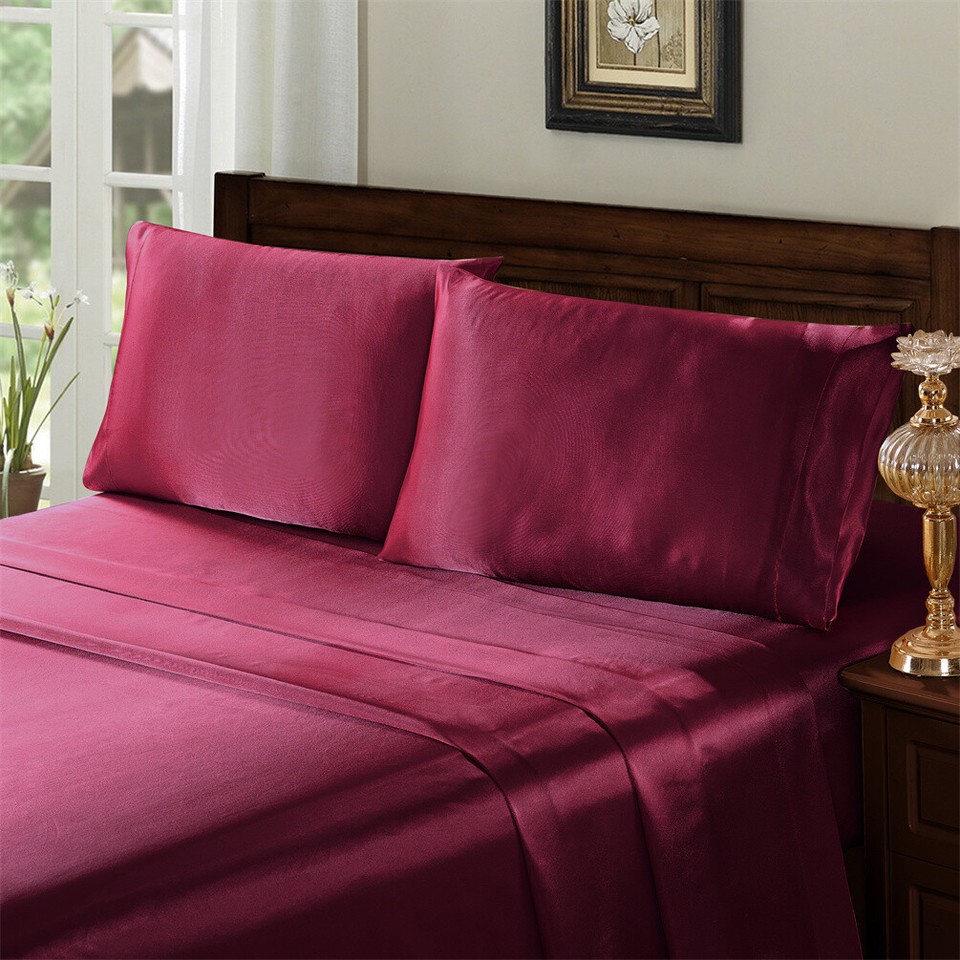 Serenta Luxury Super Soft & Silky 4PC Satin Sheet Set Solid Color Deep ...