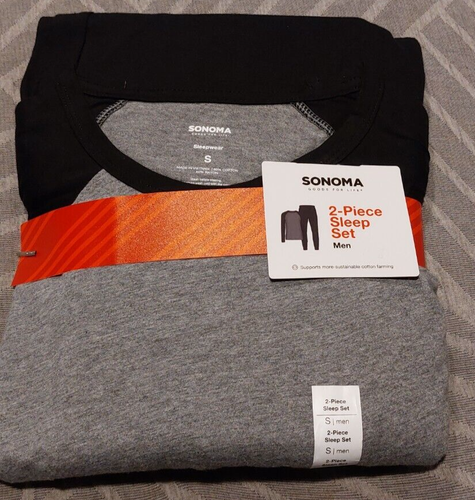 Neu mit Etikett Sonoma 2-teiliges Pyjama-Hosen- & T-Shirt-Set für Herren Größe Small schwarz/grau -4256