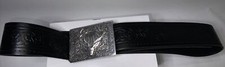 Embossed Leather Kilt Buck Belt Scottish By Pewter Mill Polished Buckle, Men S
