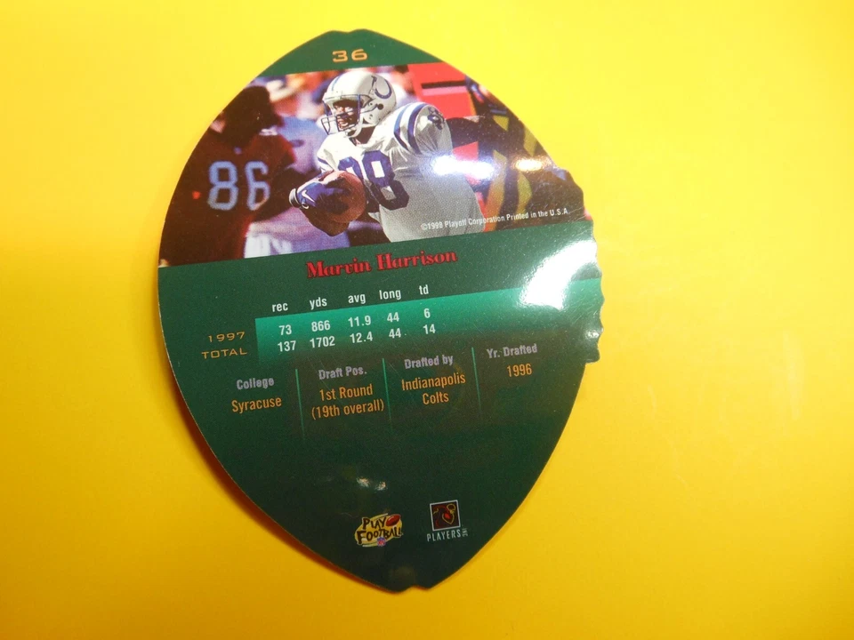 1998 Playoff Contenders Marvin Harrison Leather Red #36 Colts Football Card - Image 4 of 4