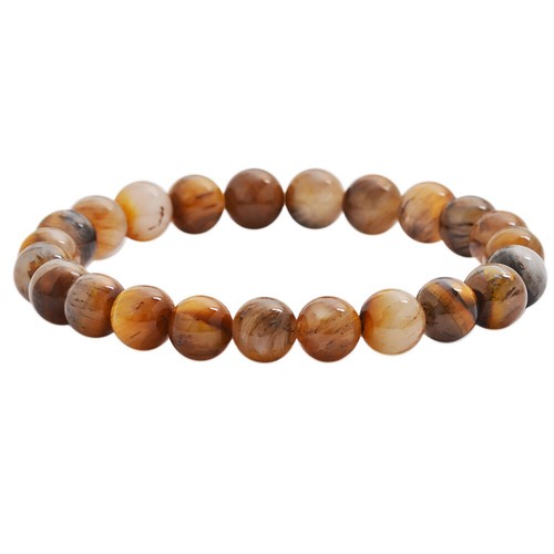 Edforce Stainless Steel Natural Stone Brown Cat Eye Beads Elastic Yoga Bracelet - Picture 5 of 20