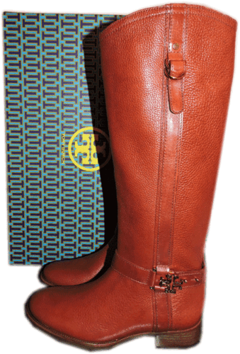 $495 Tory Burch Elina Riding Boots Tall Flat Equestrian Booties  Gold  Logo | eBay