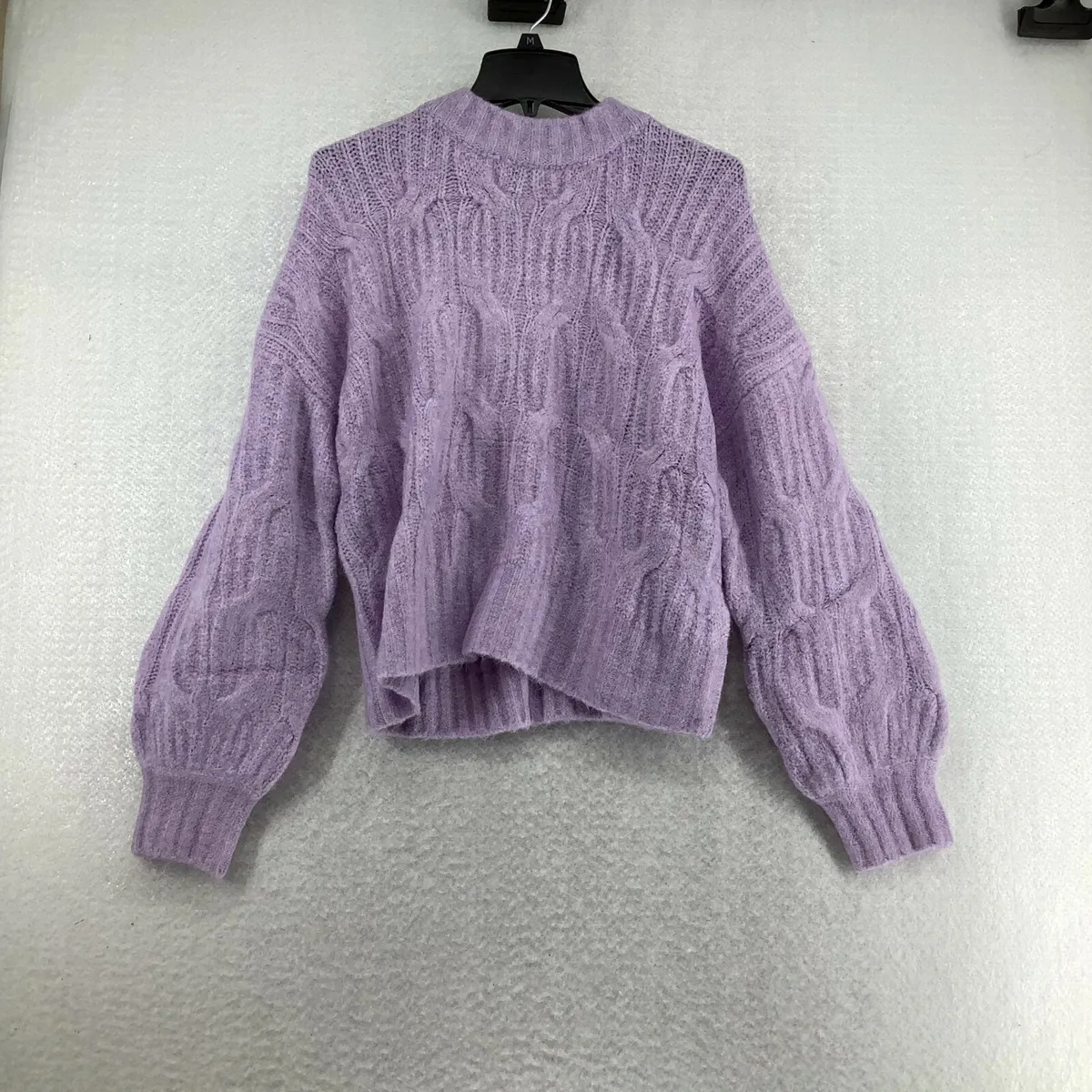 Urban Bliss Womens Balloon Sleeve Cable Knit Sweater In Purple Sz