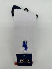 NEW ONE PAIR POLO RALPH LAUREN MENS COTTON BLEND CREW SOCKS WHITE BLUE RED 6-12