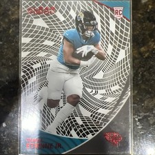2021 Panini Chronicles Travis Etienne Jr. Clear Vision Red # /199 RC Jaguars.