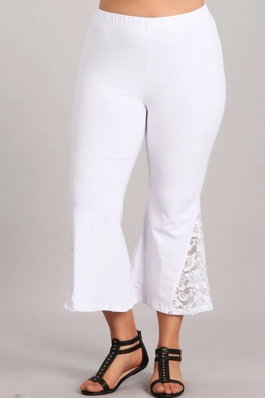 Chatoyant Plus Size White Lace Capri Bell 2XL