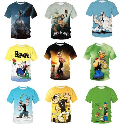 Cosplay Popeye the Sailor Mens Shirts Adult Kids Sports Top Tee Shirts Kostüme
