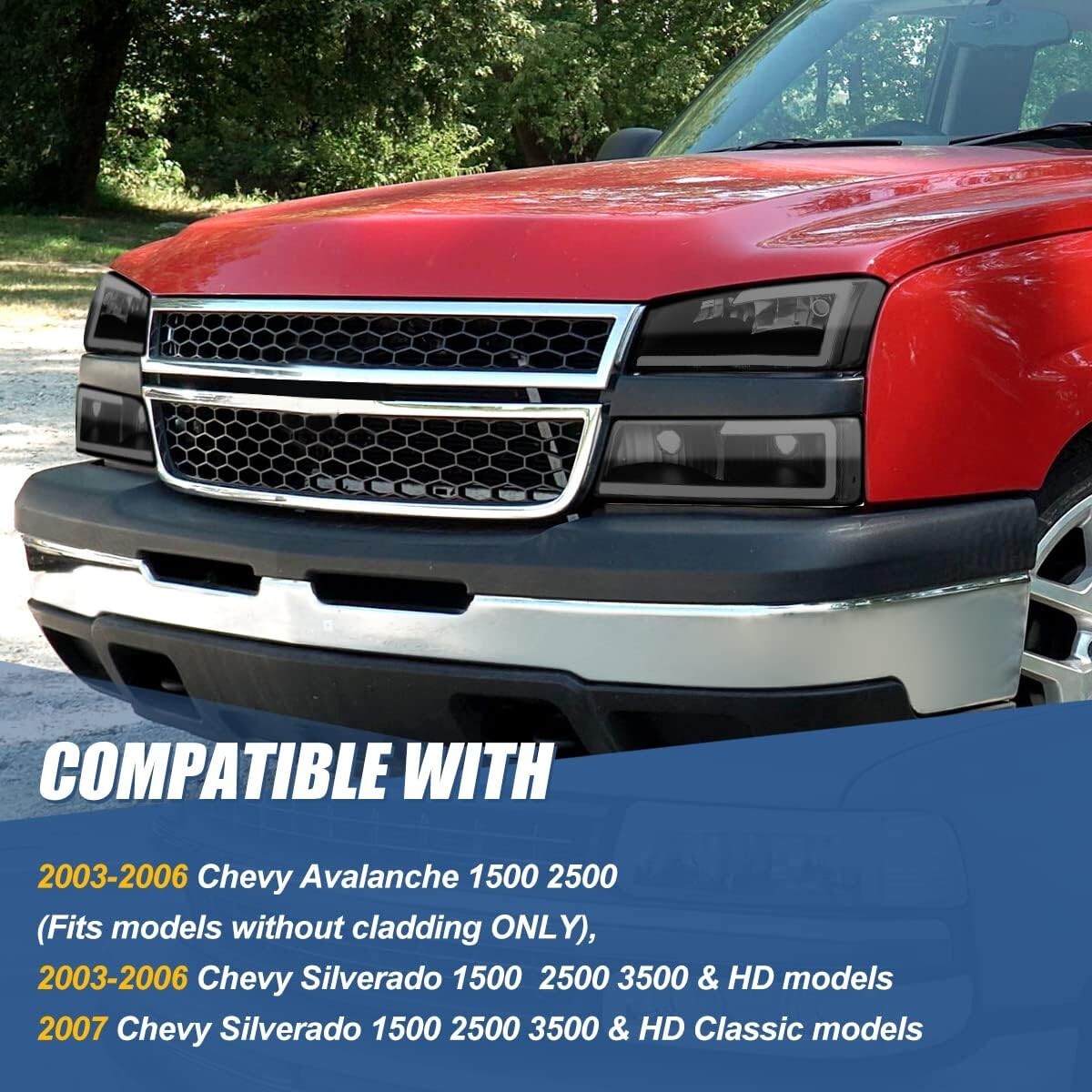 Silverado 1500 LED Bar Factory Style Headlights with Bumper Lights; Black Housing; Smoked Lens (99-02 Silverado 1500) - Free Shipping Silverado 1500 LED Bar Factory Style Headlights with Bumper Lights; Black Housing; Smoked Lens (99-02 Silverado 1500) - Free Shipping
