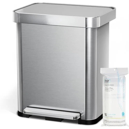13 Gallon Kitchen Trash Can, Virtuoso Gen 2, Stainless Steel, Silver