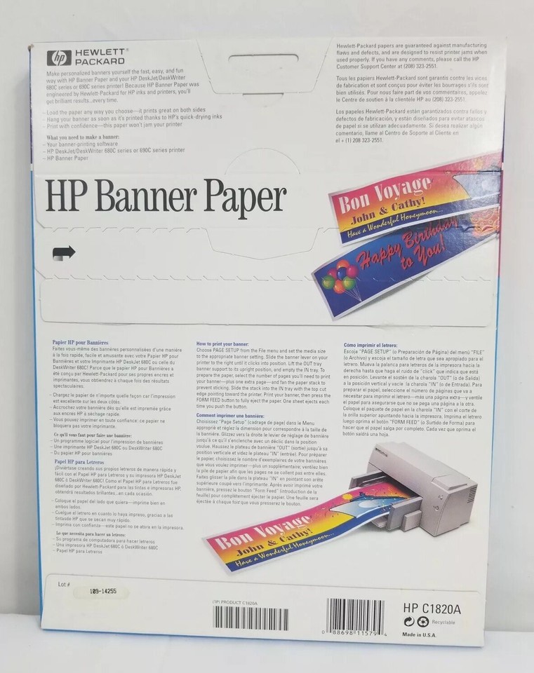 HP Banner Paper (15) Banners For DeskJet/DeskWriter 680C/690C Series