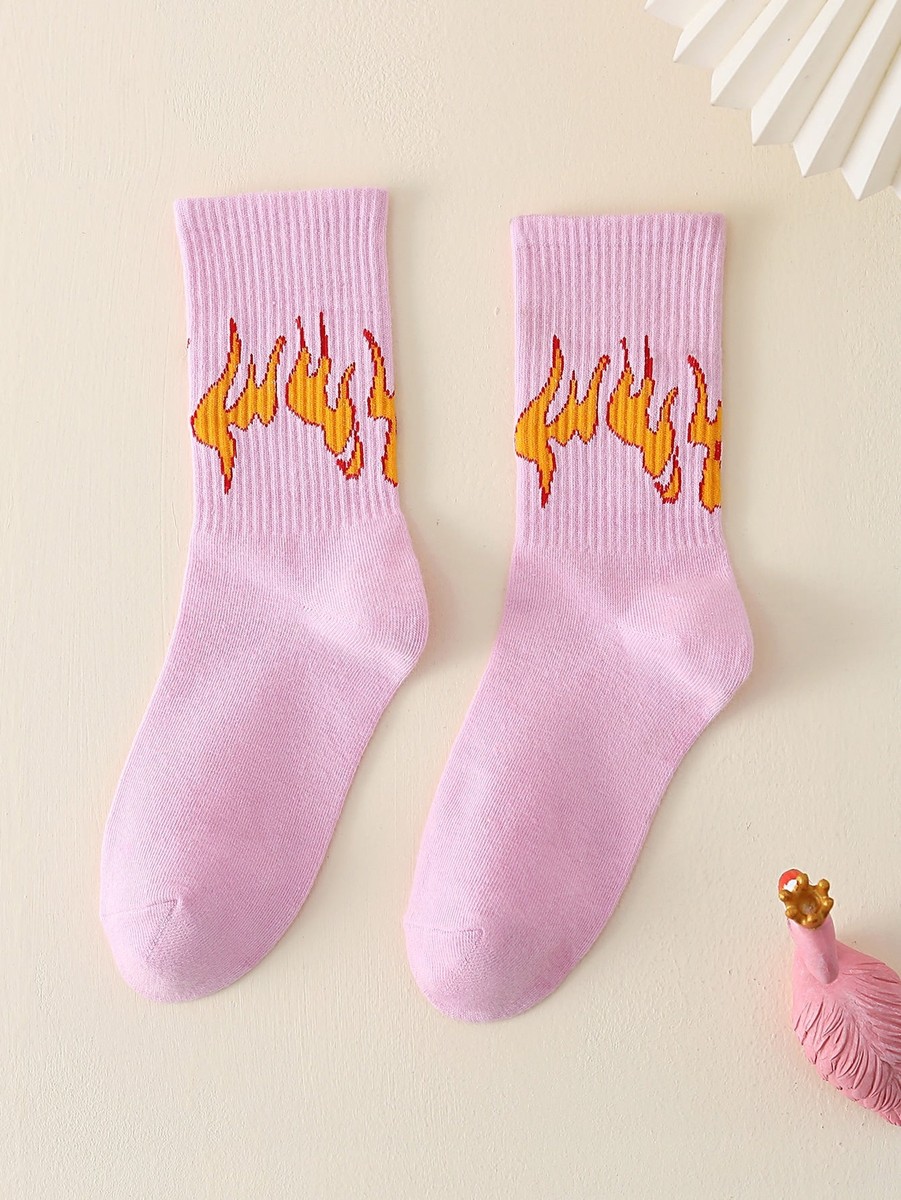 Orange Flame Pink Crew Socks for Men Fun Socks Funky Socks Novelty