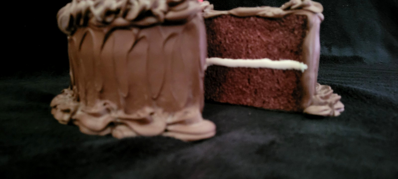 Vintage Fake Food Chocolate Icing Chocolate Slice out Cake with Strawberries 