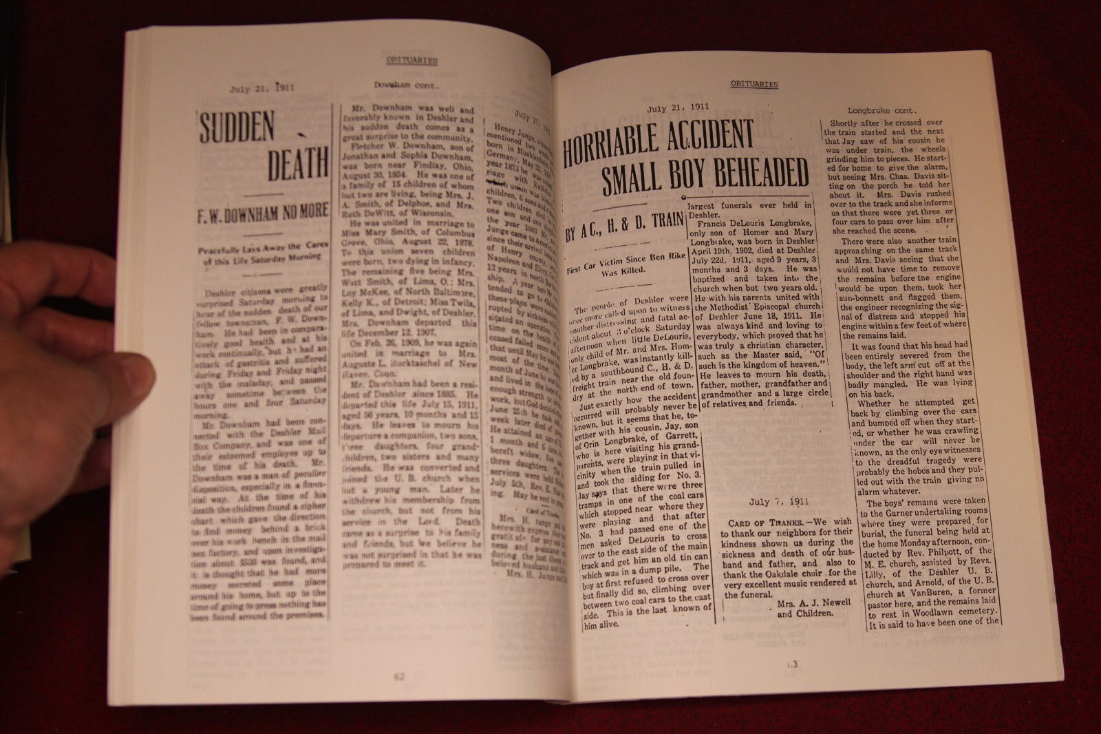 Obituaries Take From The Deshler Flag, Deshler Ohio 19061912 Volume 1I