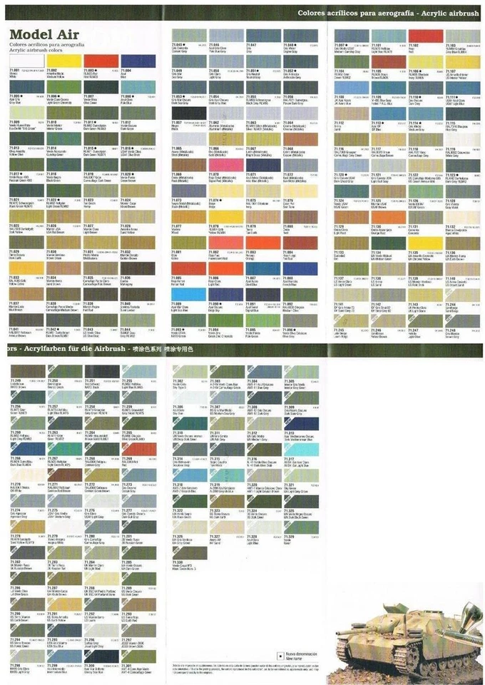 Vallejo Model Air Flyer Farbtabelle Prospekt Farbenübersicht Vergleichstabelle