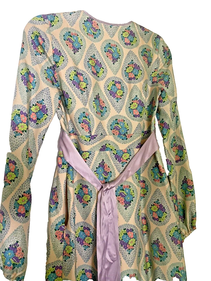 Vestido Paul & Joe Seda Paisley Rosa Verde Cinturón Talla 38 EE. UU. 4-6 Floral Francia Foto 2 de 4