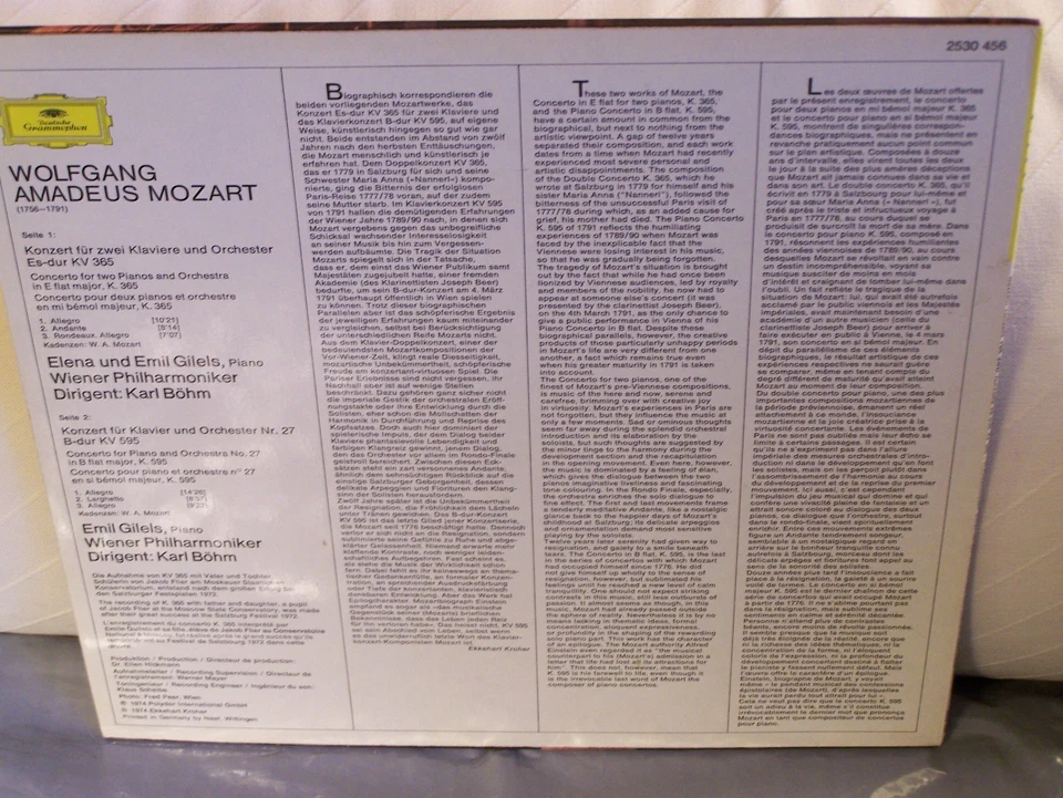 Mozart Piano Concerto K595 2 Piano Con. K365 Emil Gilels Rosette DGG RARE PROMO! - Image 2 of 4